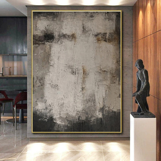 Unique Abstract Art Gray Textured Abstract, Large Contemporary Wall Art HS318