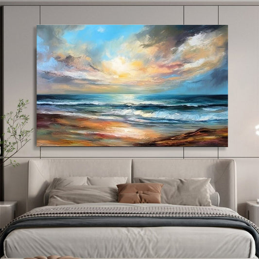 Modern Art Acrylic: Colorful Coastal Sunset Abstract Painting WB368