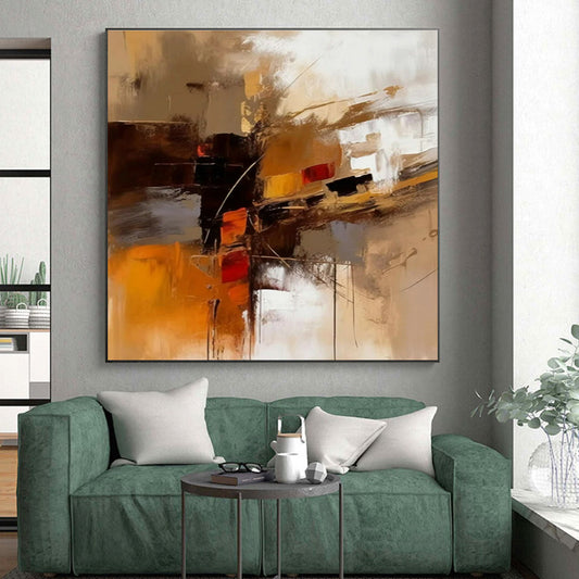 Hand-Painted Acrylic Modern Art Paintings with Brown, Gray, White Dynamic Shapes - Oversized Abstract Wall Art HS519