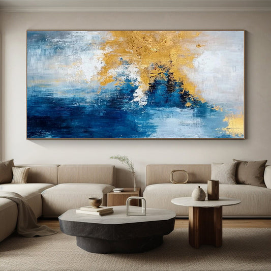 Acrylic Modern Art Paintings Blue, Gold, and White Abstract Art HS654
