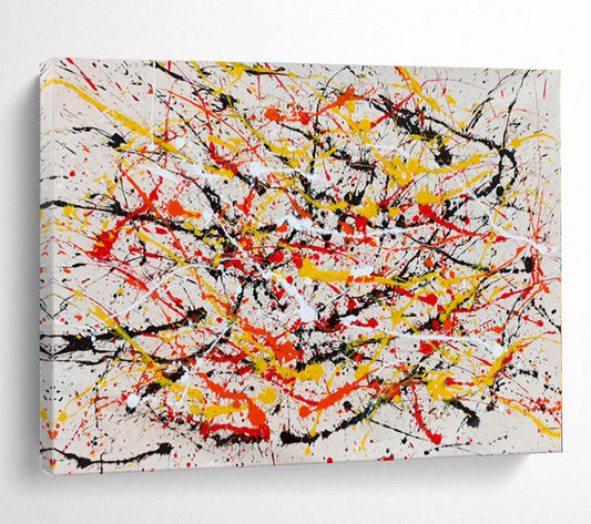 Huge Size Red, Yellow, Black and White Abstract Splatter Painting WB084