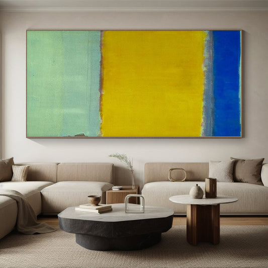 Modern Art Acrylic Blue and Yellow Abstract Color Field Painting For Sale HS105
