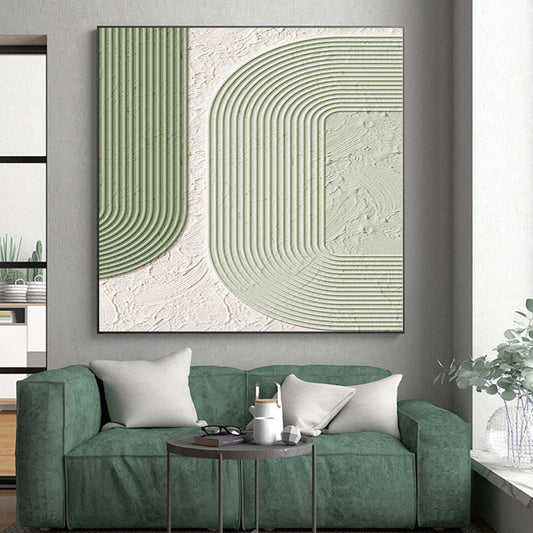 Huge Size Green and White Abstract Geometric Shape Painting For Sale HS078