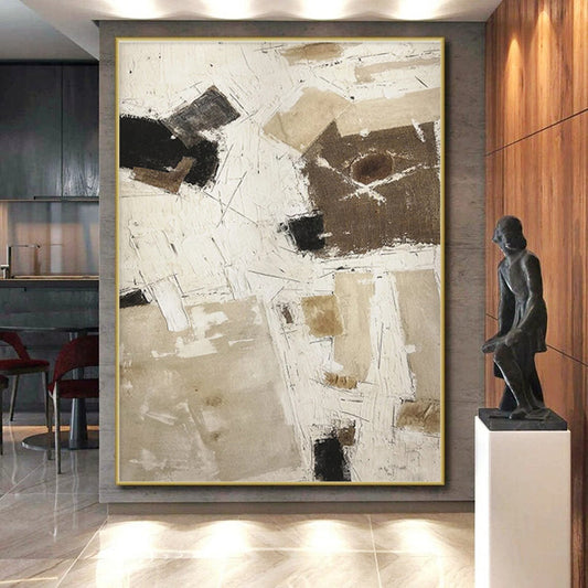 Hand Painted Art Beige & Black Textured Abstract, Acrylic Modern Art Paintings HS320