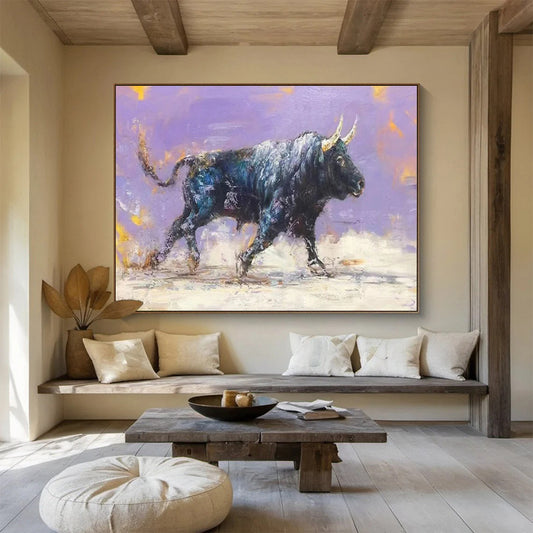 Blue, Black, Multicolor Abstract Bull Art For Sale WB403