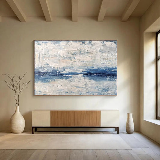 Big Size Blue and White Abstract Textured Landscape Painting WB145