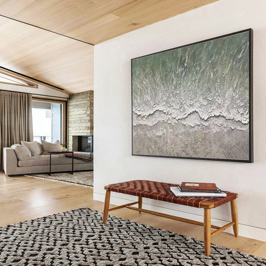 Green, White Abstract Coastal Wave Art For Sale WB386