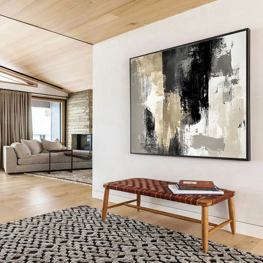 Huge Size Black, Gray, and Gold Abstract Textured Art - Acrylic Painting WB274