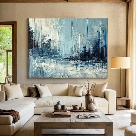 Extra Large Size Blue and Gray Abstract Urban Landscape Painting WB094