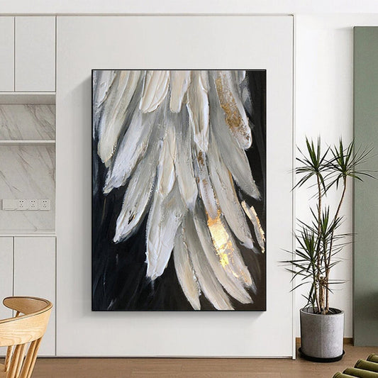White and Gold Textured Feather Abstract Painting For Sale Online WS469