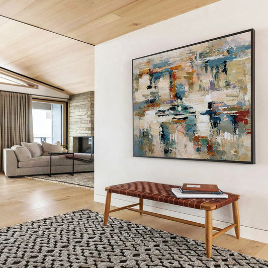 Oversized Canvas Art Multicolor Abstract Textured Composition, Abstract Acrylic Painting WB172