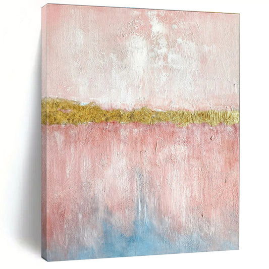 Pink, Gold, and Blue Abstract Color Block Painting For Sale WS507