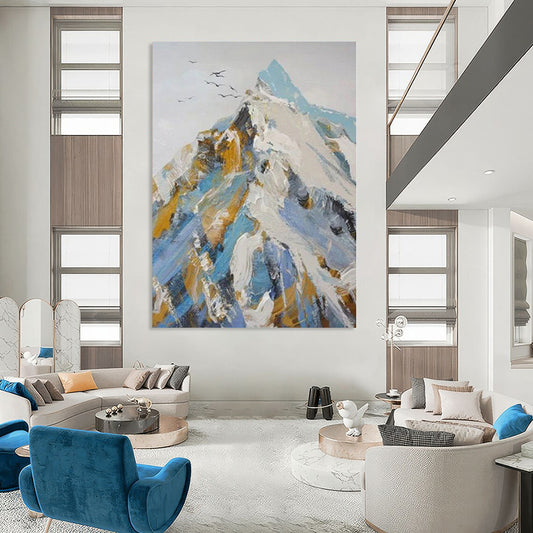 Blue, Gold, White Abstract Mountain Art For Living Room and Study WS417