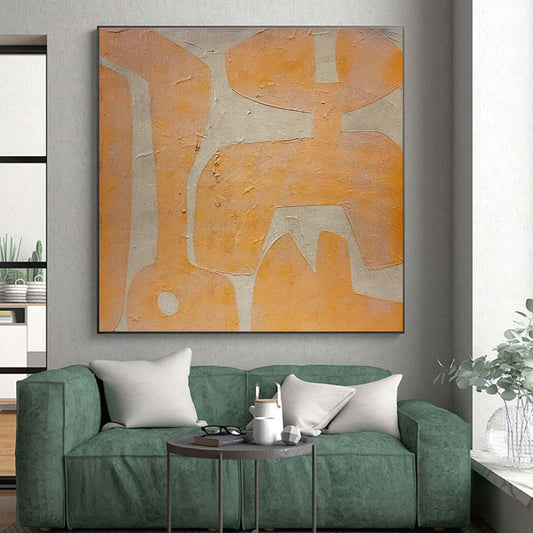 Unique Abstract Art Orange and Beige Geometric Textured Abstract Art HS637