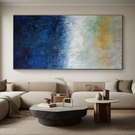 Acrylic Modern Art Paintings Blue, Orange, and Neutral Abstract Landscape HS604