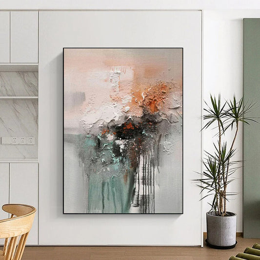 Unique Abstract Art Textured Neutrals with Orange and Teal Accents Abstract Art HS613