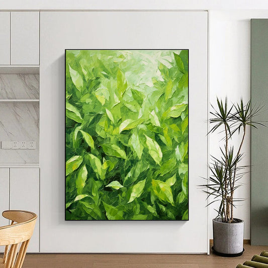 Hand-Painted Green Leafy Abstract, Acrylic Modern Art Painting HS341
