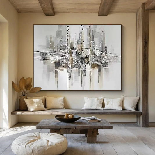 Contemporary Abstract Art: Monochromatic Cityscape Abstract Painting WB351