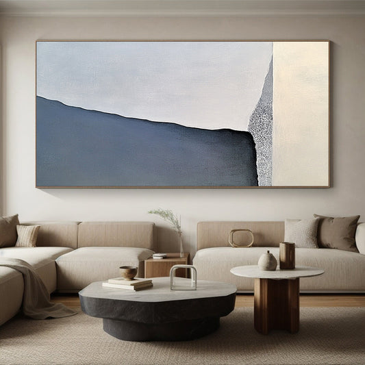 Minimalist Canvas Art Gray and White Abstract Landscape Painting For Sale HS163
