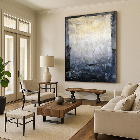 Huge Size Gray and Blue Abstract Textured Painting For Sale HS098