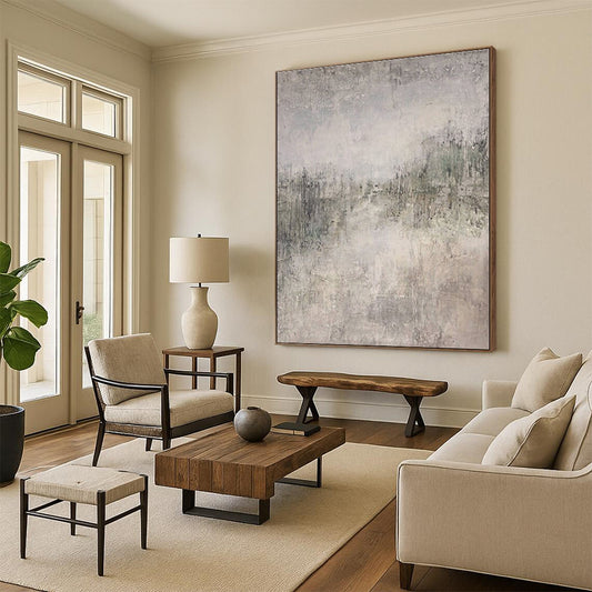 Gray and Beige Textured Abstract Landscape Painting For Sale Online WS489