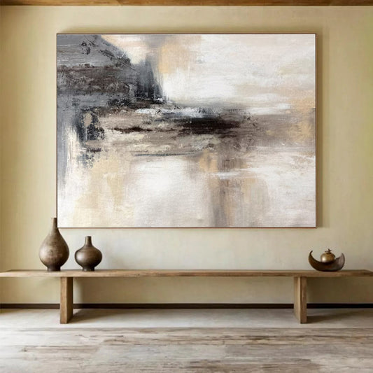 Gray, Beige, Black Abstract Textured Landscape Art For Sale WB408