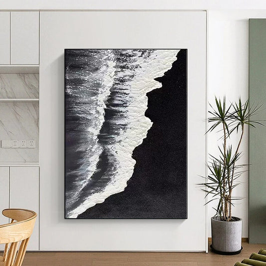 Black, White Abstract Seascape Art For Bathroom and Coastal-Themed Bedroom WS418