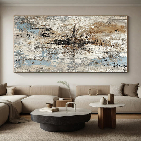 Oversized Abstract Wall Art Neutral and Blue Textured Abstract Painting HS180