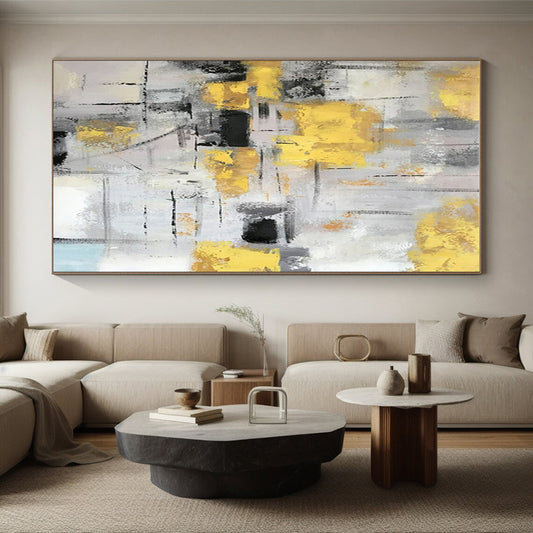 Unique Abstract Art Yellow, Gray, and Black Textured Abstract Art HS749