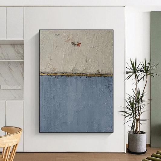 White, Blue, and Gold Textured Abstract Painting For Sale WS509