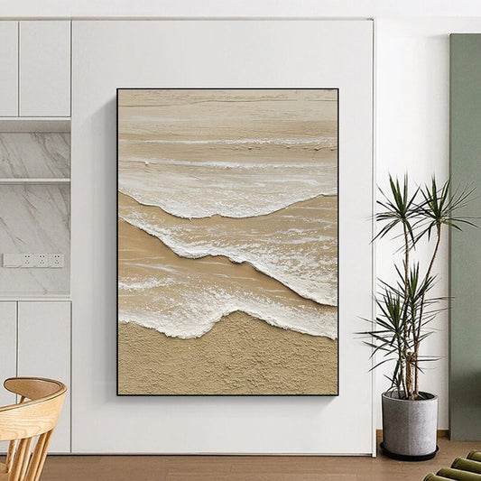 Beige and White Textured Coastal Abstract Painting For Sale Online WS492