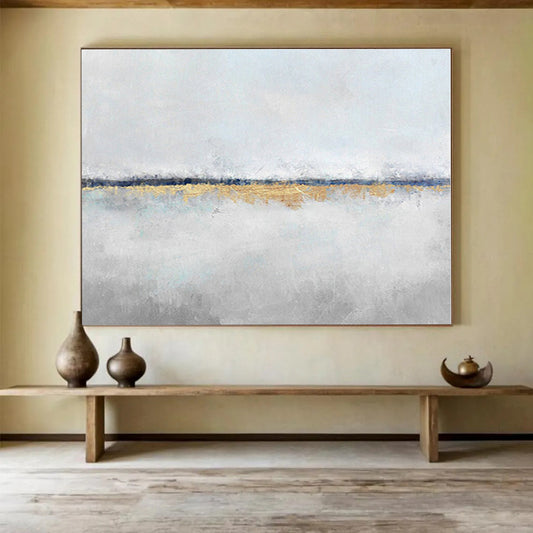 Huge Size Gray, White and Gold Abstract Minimalist Painting WB064