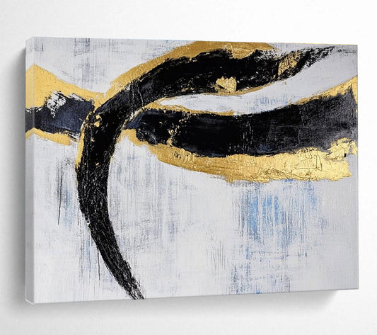 Oversized Canvas Art in Black, Gold, and White Textured Abstract Style WB240