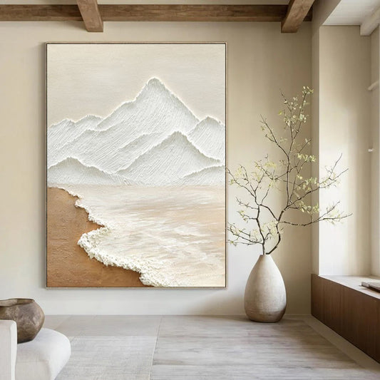 Beige, White Abstract Landscape Art For Living Room and Bedroom WS449
