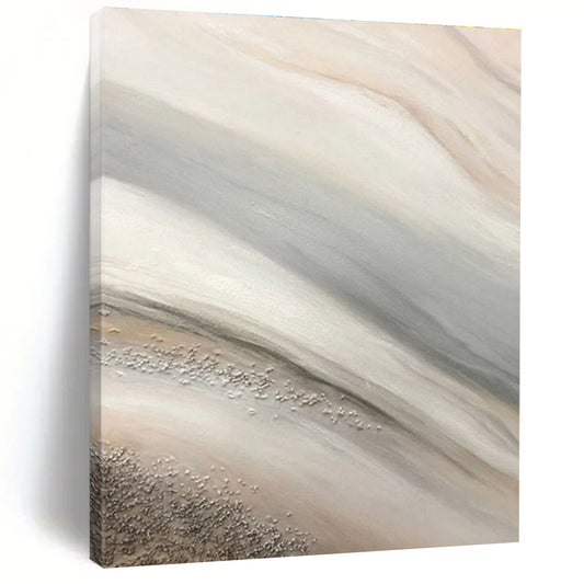 Hand Painted Art Beige and Gray Flowing Textures with Metallic Accents, Oversized Abstract Wall Art HS544