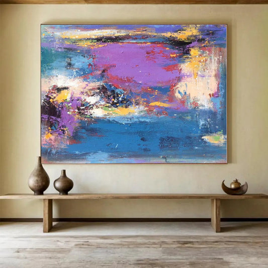 Huge Size Vibrant Purple and Blue Abstract Landscape Painting WB054
