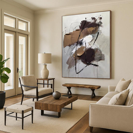 Handmade Art Neutral Tones with Textured Strokes Abstract Art HS584