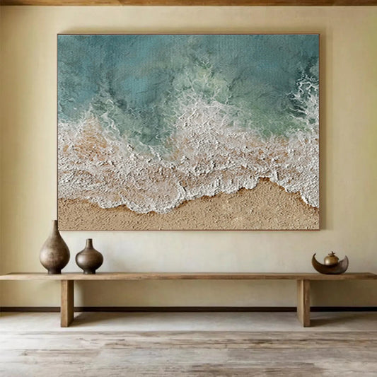 Big Size Turquoise and Beige Textured Coastal Abstract Art WB226