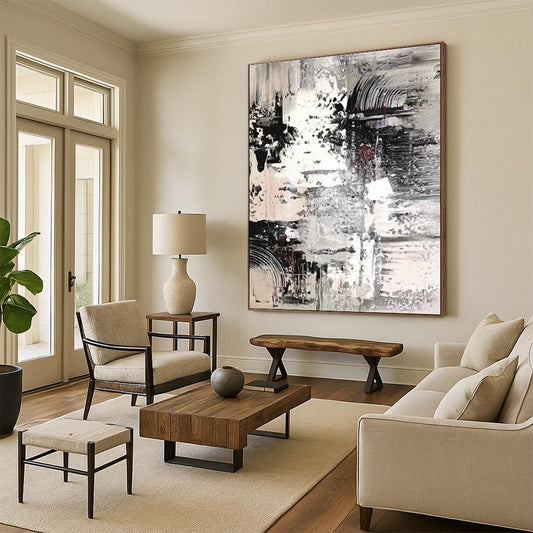Unique Abstract Art Gray & White Textured Abstract, Large Contemporary Wall Art HS272