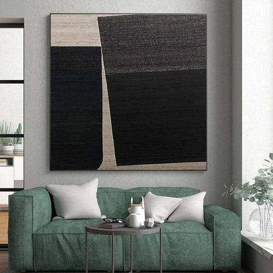 Huge Size Black and Beige Geometric Abstract Art, Large Painting In Living Room HS549