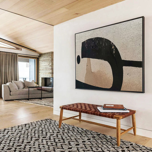 Black, Beige Abstract Painting – Minimalist Acrylic Art WB049