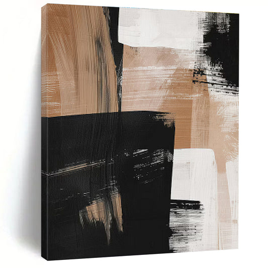 Hand-Painted Black, Beige & White Gestural Abstract, Acrylic Modern Art Painting HS442