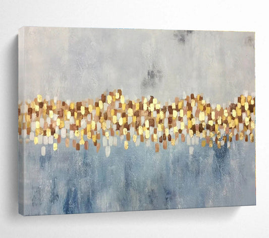 Big Size Gold and Blue Abstract Geometric Painting WB056
