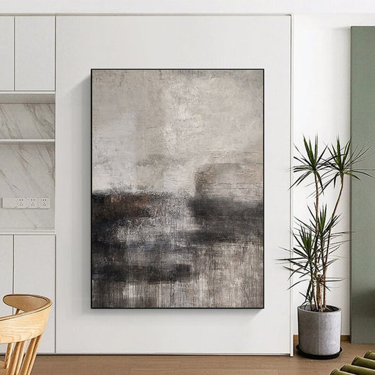 Large Contemporary Wall Art Gray and Black Textured Abstract Landscape HS625