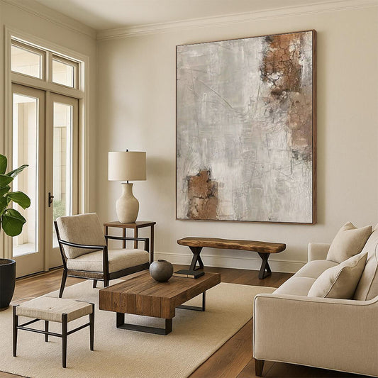 Hand Painted Art Beige & Brown Textured Abstract, Acrylic Modern Art Paintings HS305