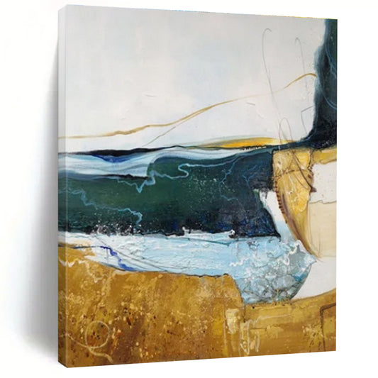 Hand Painted Art Blue, Green, and Gold Dynamic Abstract Painting On Canvas HS811