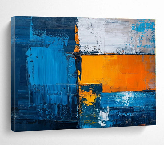 Huge Size Blue and Orange Abstract Geometric Painting WB068