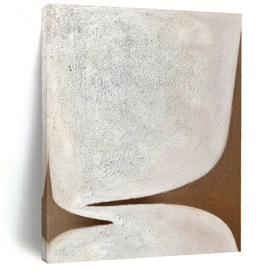 Hand-Painted White and Brown Abstract Shape Painting For Sale HS039