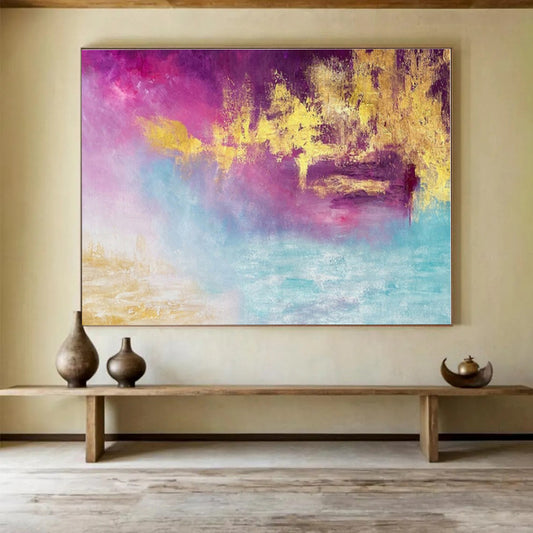 Purple, Pink, Gold, Blue Abstract Fluid Landscape Acrylic Painting WB012