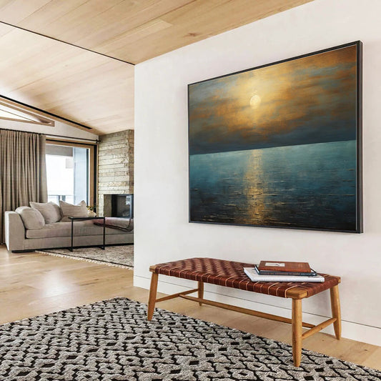 Gold, Blue Abstract Seascape Acrylic Painting WB034